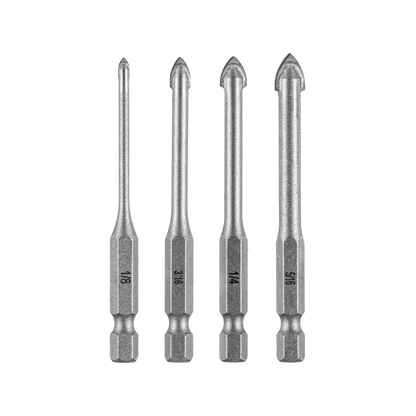 Ryobi Glass and Tile Drill Bit Set, 4-Piece, Carbide Head, ¼” Hex Shank