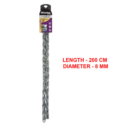 Master Lock 8mm x 2m Security Chain, Hardened Steel, Square Link, Vinyl Sleeve