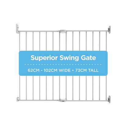 Perma Child Safety Superior Swing Gate, Adjustable 62-102cm, Hardware-Mounted, No Trip Hazard