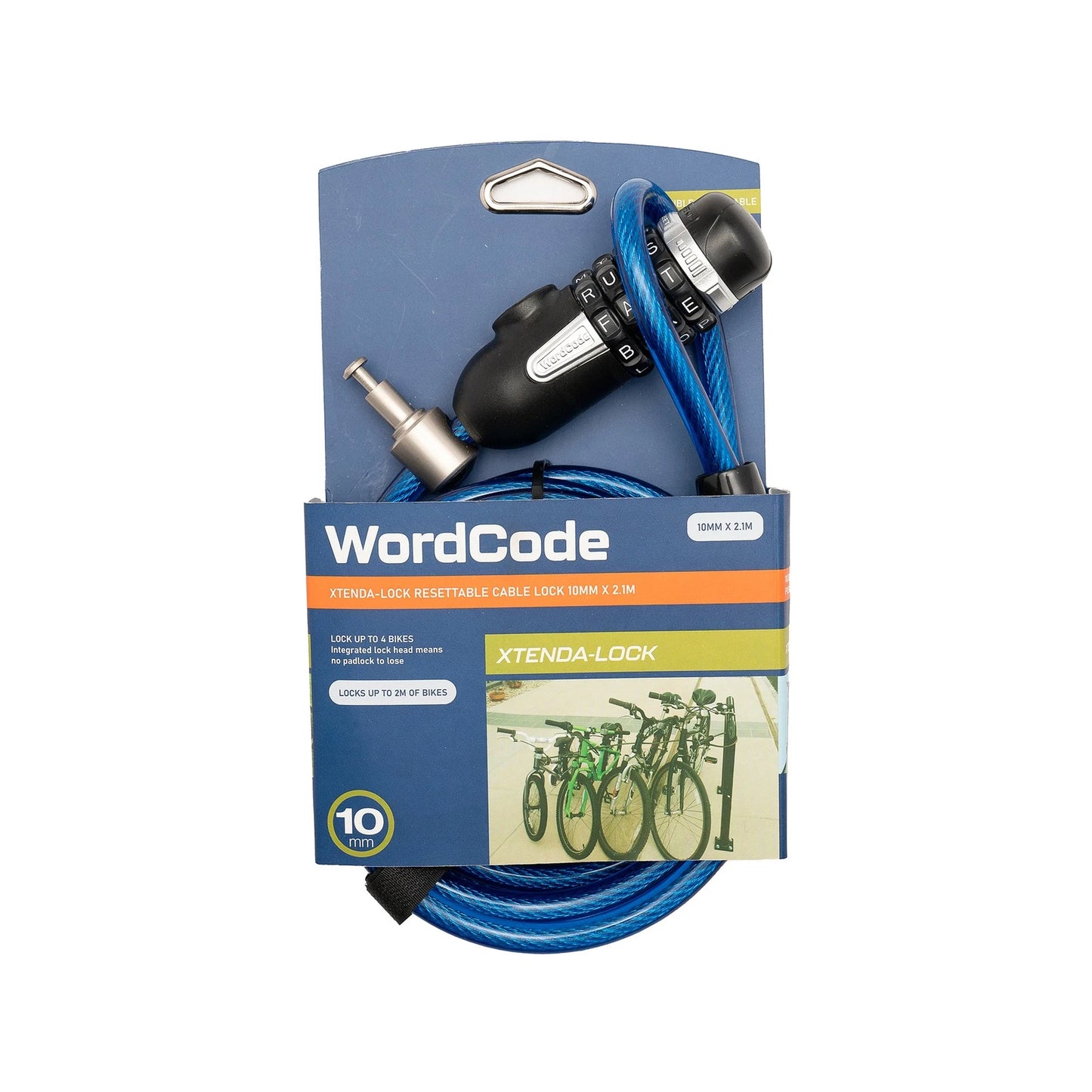 Wordcode Xtenda Resettable 10mm x 2.1m Bikelock, Weather Resistant, Steel Cable