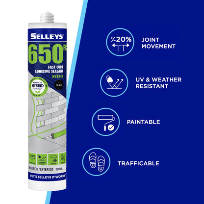 Selleys 300g Black Adhesive Sealant - UV Resistant, Fast Curing, Flexible, Solvent-Free
