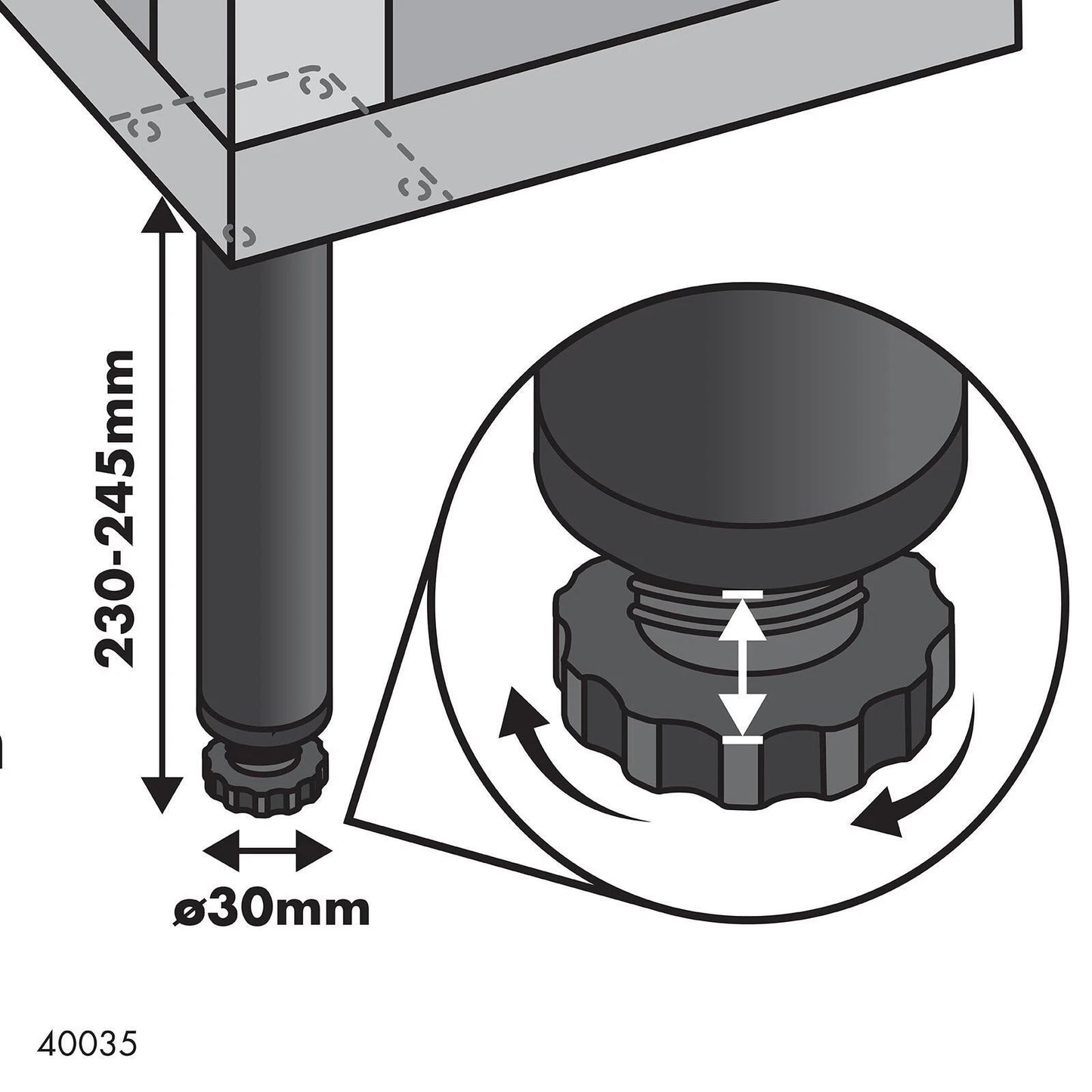 Adoored Black Steel Round Table Leg 30x230mm - Easy Install, Modern Design