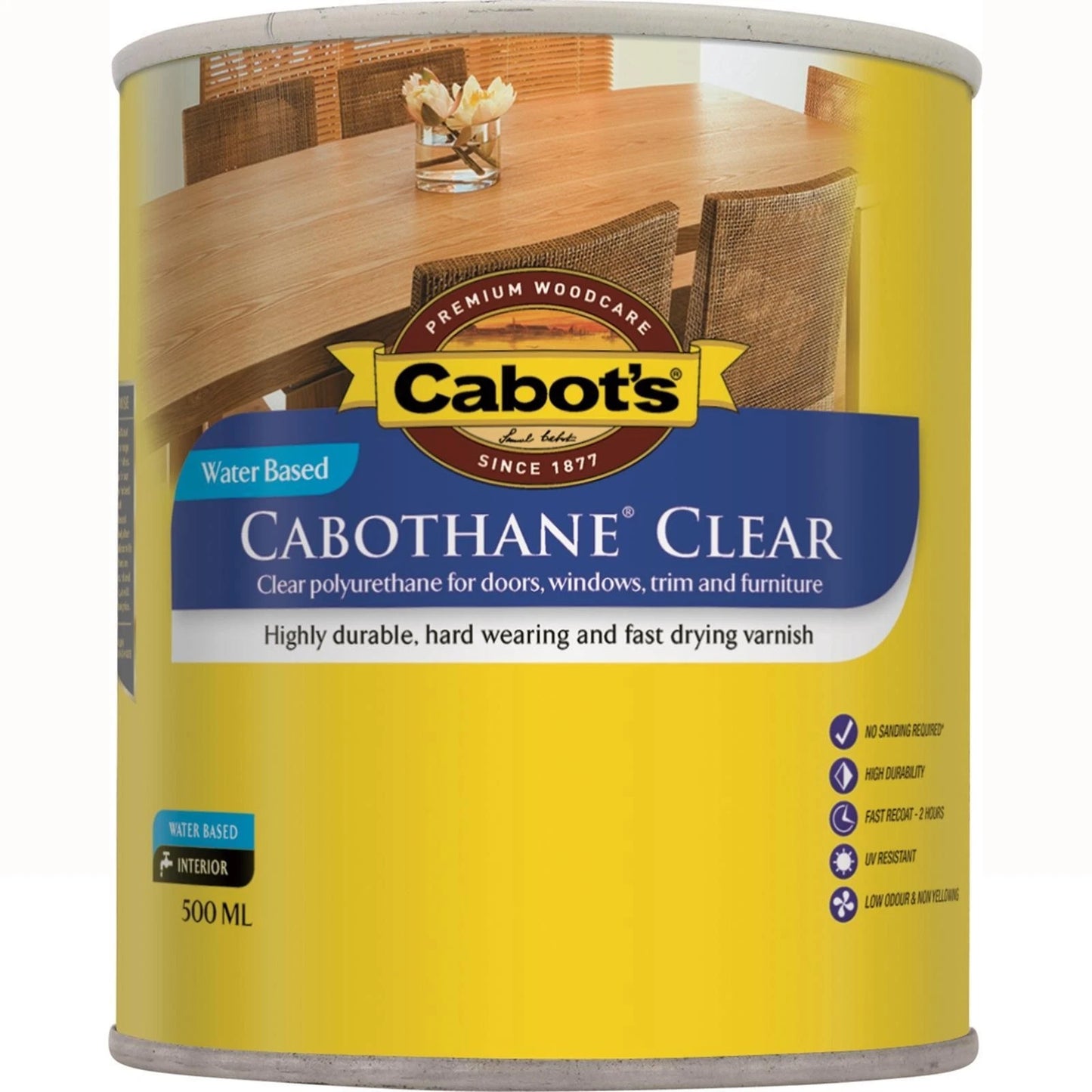 Cabot's Satin Water-Based Clear Polyurethane Timber Varnish 500ml - Durable, Fast Drying