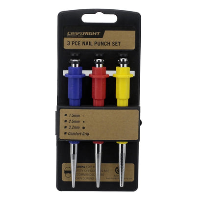Craftright 3 Piece Nail Set Punch - CR-V Steel, 1.5mm-3.2mm, Durable for Carpentry & DIY