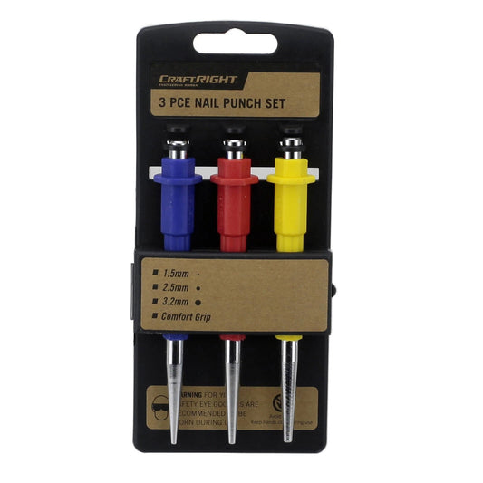 Craftright 3 Piece Nail Set Punch - CR-V Steel, 1.5mm-3.2mm, Durable for Carpentry & DIY