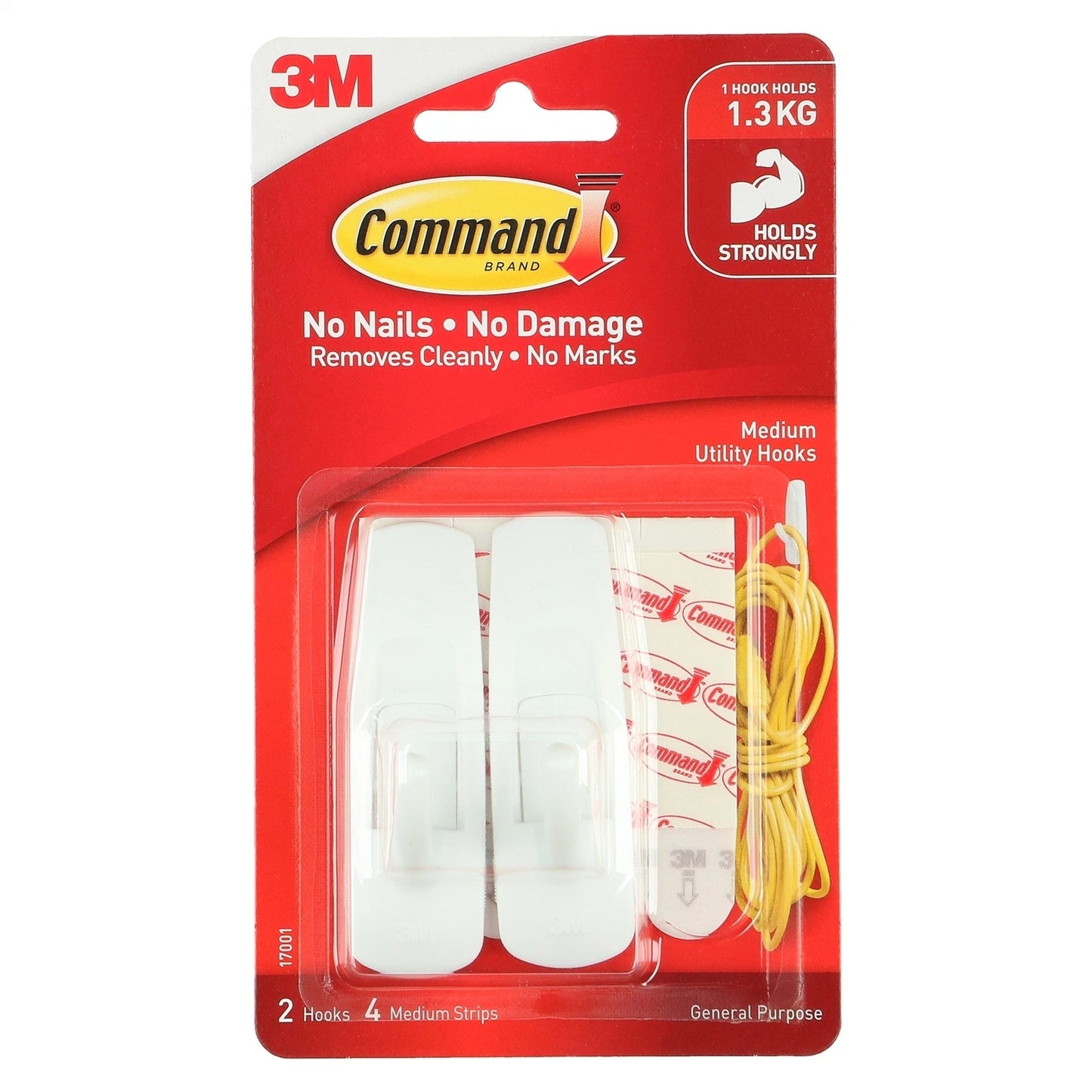 Command Medium White Adhesive Hooks 2 Pack, Damage-Free, 1.3kg Capacity, Reusable