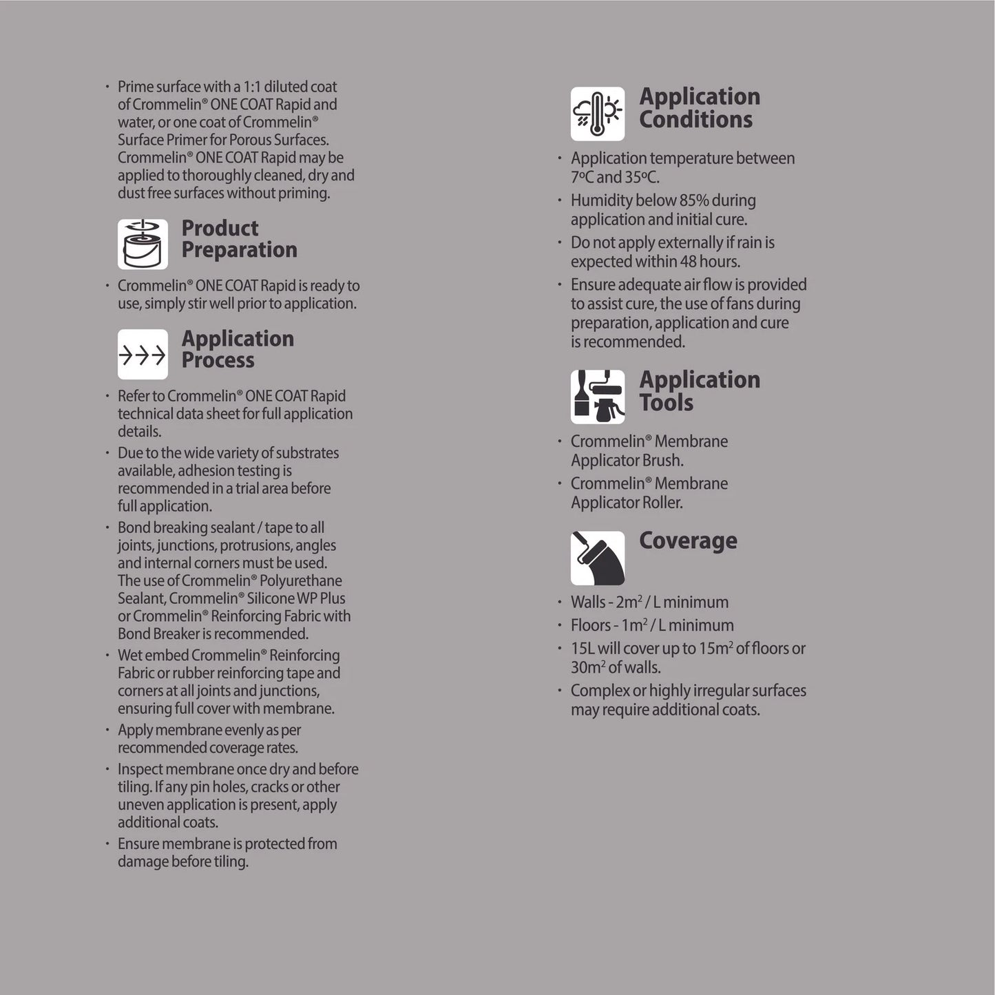 Crommelin 4L One Coat Rapid Under-Tile Waterproofing Membrane, Flexible, Durable, Grey