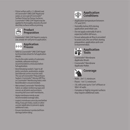 Crommelin 4L One Coat Rapid Under-Tile Waterproofing Membrane, Flexible, Durable, Grey