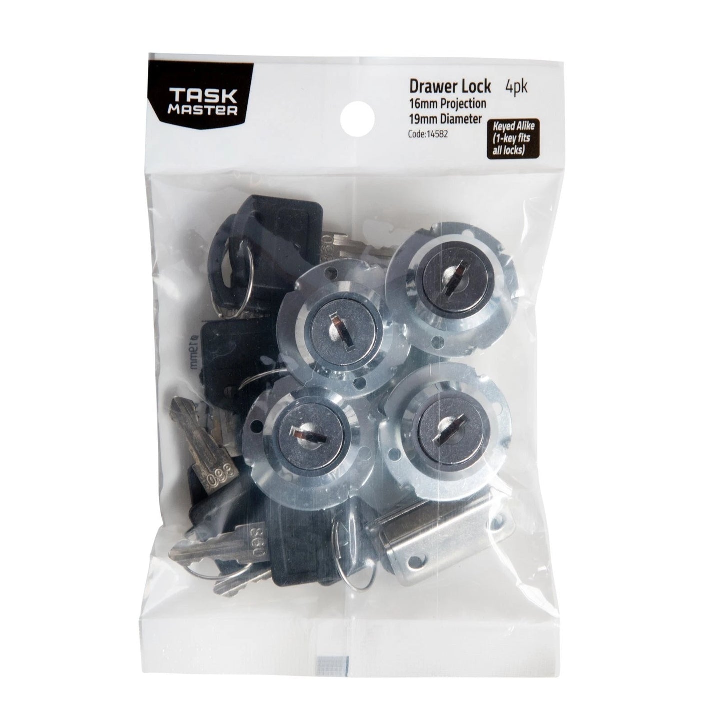 Taskmaster 19x16mm Keyed Alike Drawer Lock 4 Pack - Secure Steel Locks with Hardware