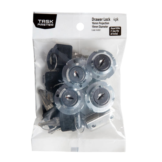 Taskmaster 19x16mm Keyed Alike Drawer Lock 4 Pack - Secure Steel Locks with Hardware