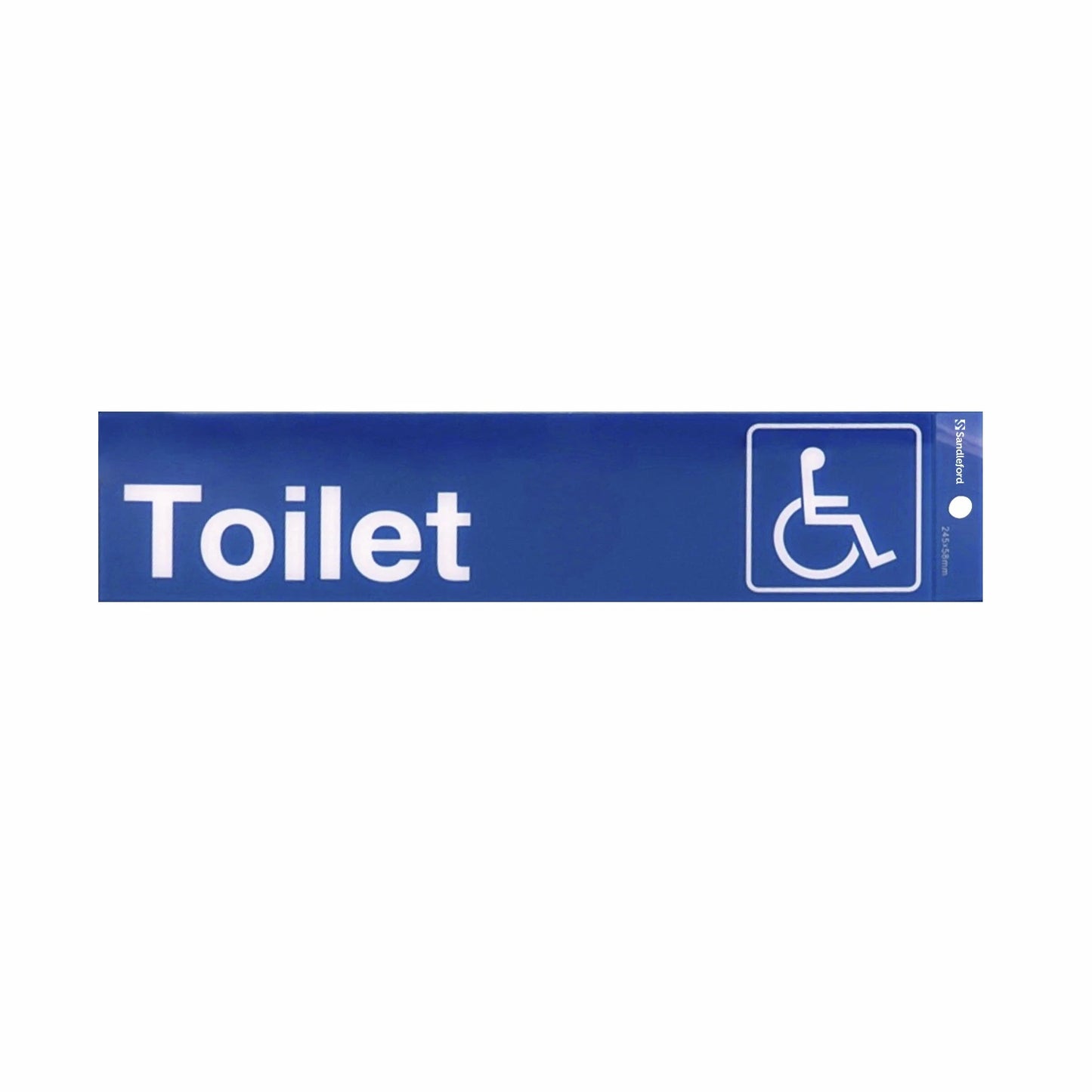 Sandleford Disabled Toilet Sign, Self Adhesive, Weather Resistant, 245x58mm, White/Blue