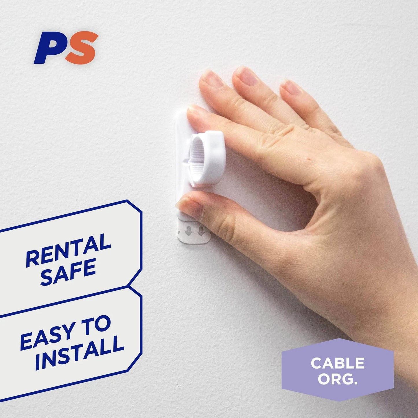 Permastik Large Cable Clips 5 Pcs, No Drilling, Clean Removal, Holds 500g, White