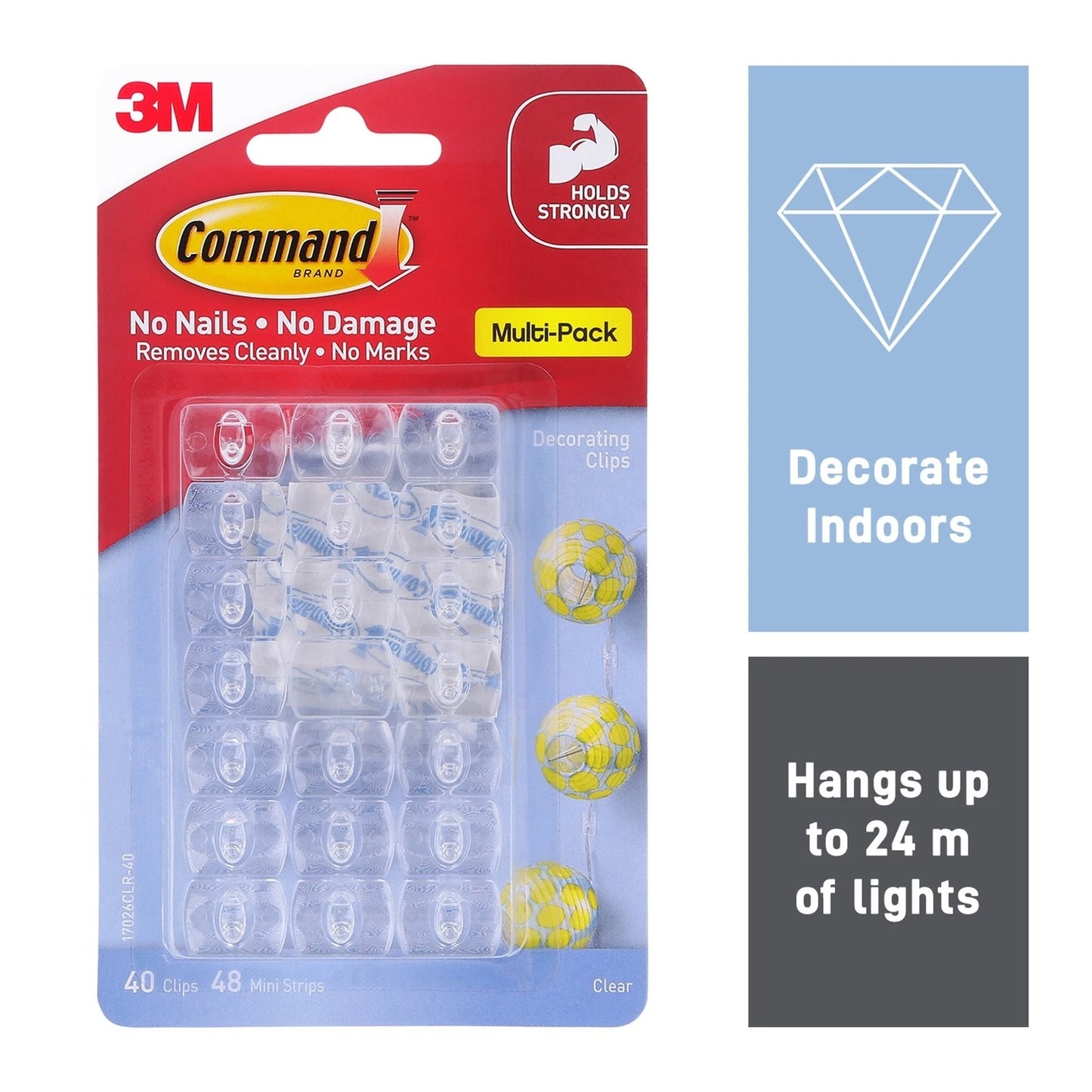 Command Clear Adhesive Decorating Clips 20 Pack - Damage-Free, Versatile, Reusable