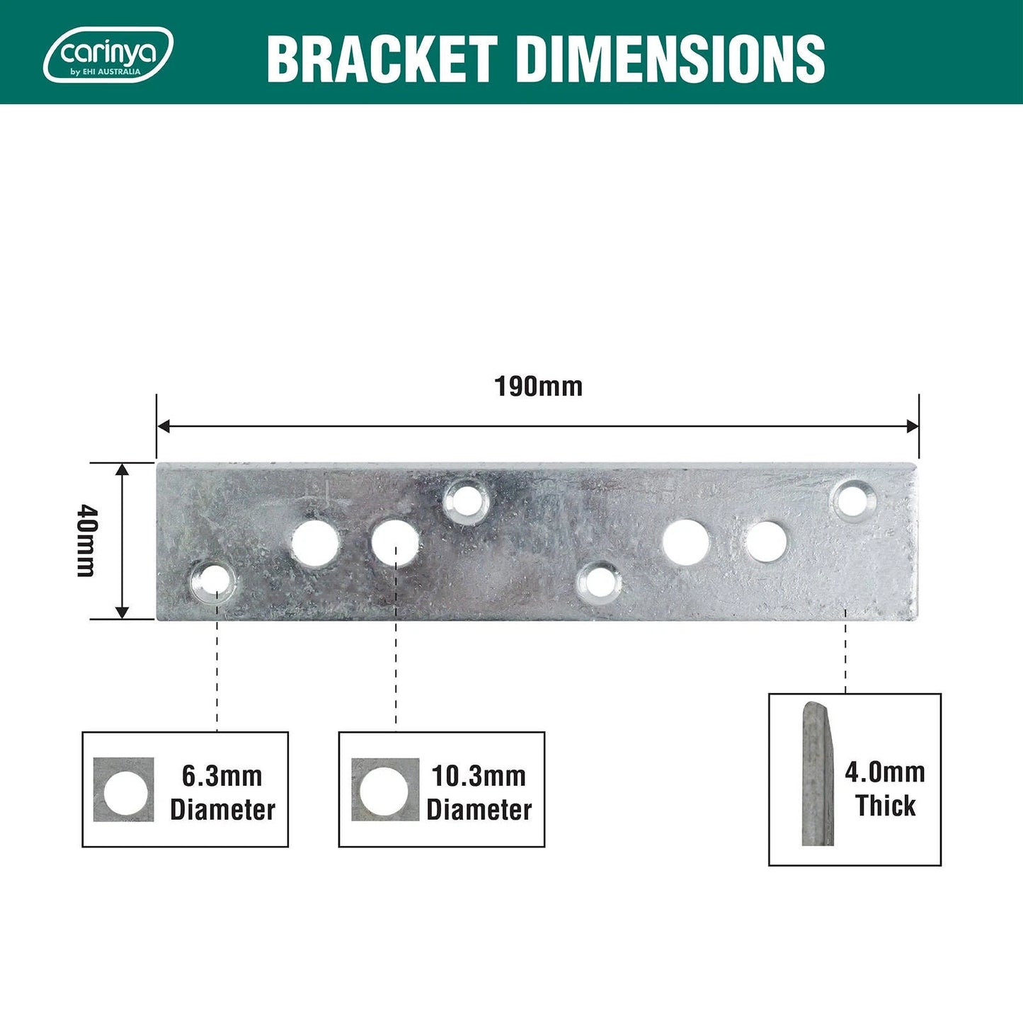 Carinya Galvanised Mending Plate 190x40x4mm - Reinforced Strength & Durability
