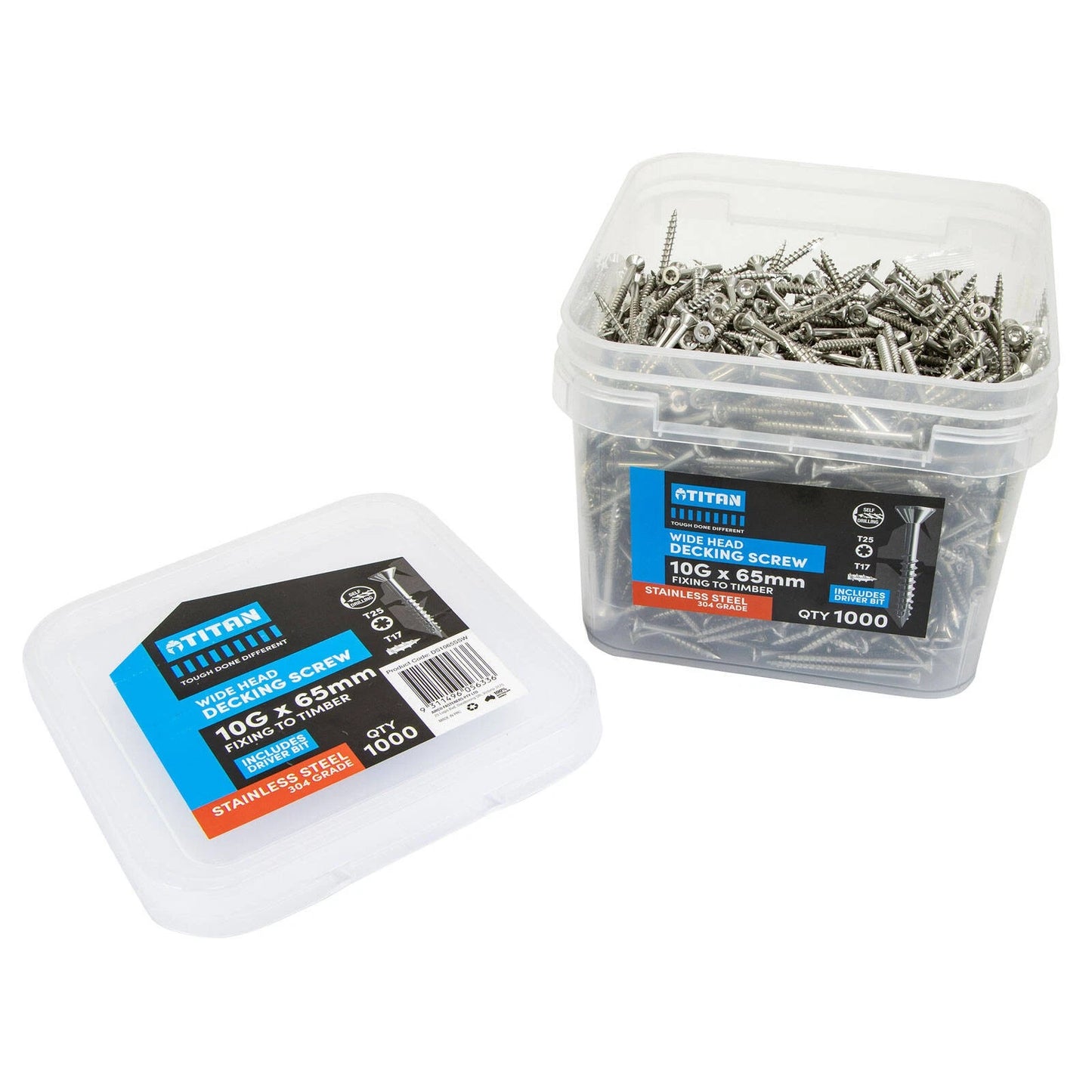 Titan 10G x 65mm Stainless Steel Decking Screws, Wide Head, Pack of 1000