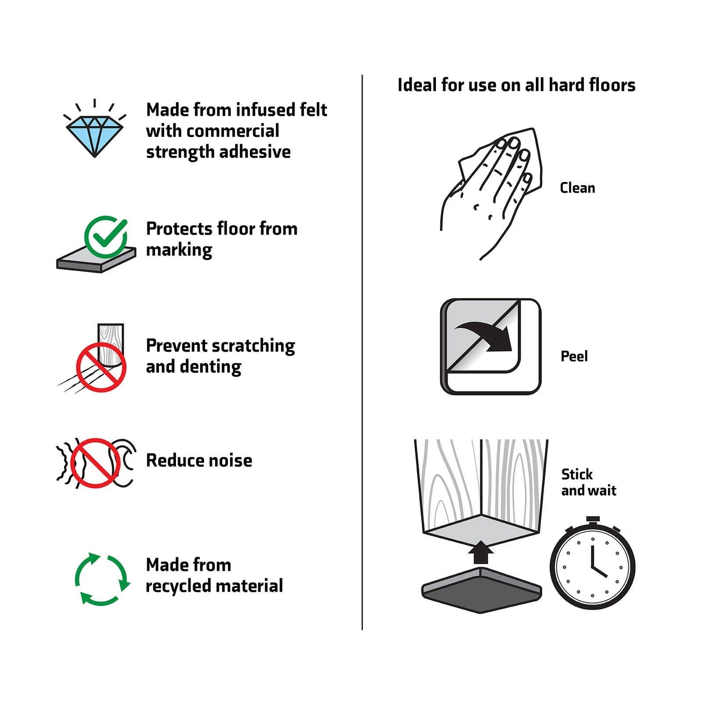 Surface Gard Brown Felt Floor Protectors 25x25mm, Noise Reduction, Self-Adhesive, 8 Pack