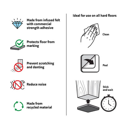 Surface Gard Brown Felt Floor Protectors 25x25mm, Noise Reduction, Self-Adhesive, 8 Pack