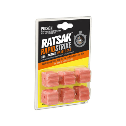 RATSAK 90g Rapid Strike Wax Blocks - Fast-Acting, Weather-Resistant Rodent Control
