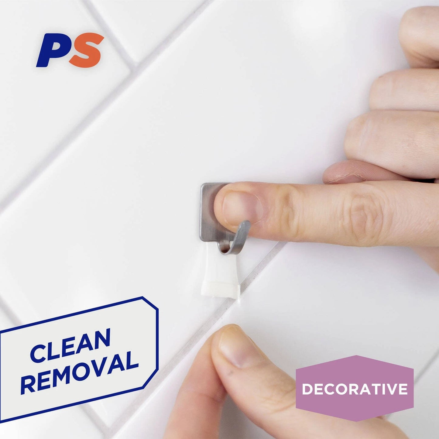 Permastik Small Steel Square Hooks 9 Pack - Strong Hold, No Damage, Easy to Use