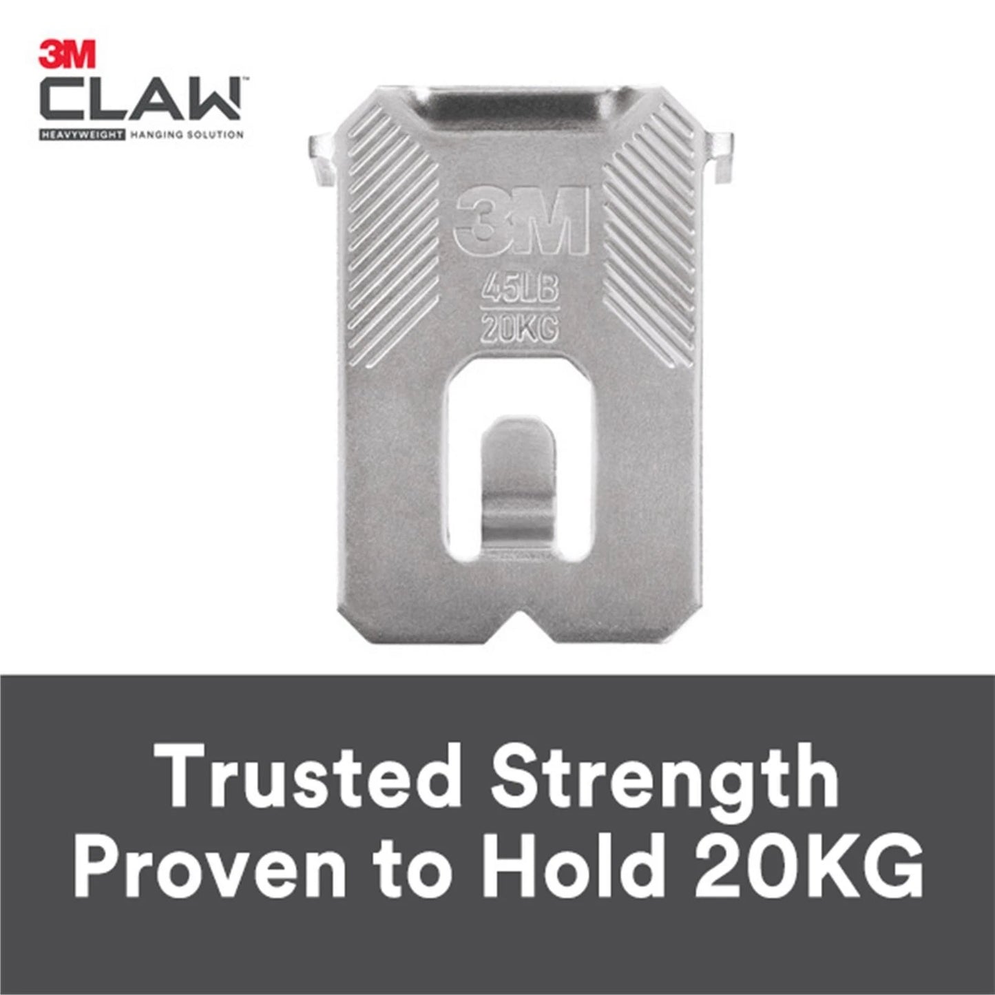 3M Claw 20kg Heavyweight Hanging Solution - 3 Pack, No Tools Needed, Stainless Steel