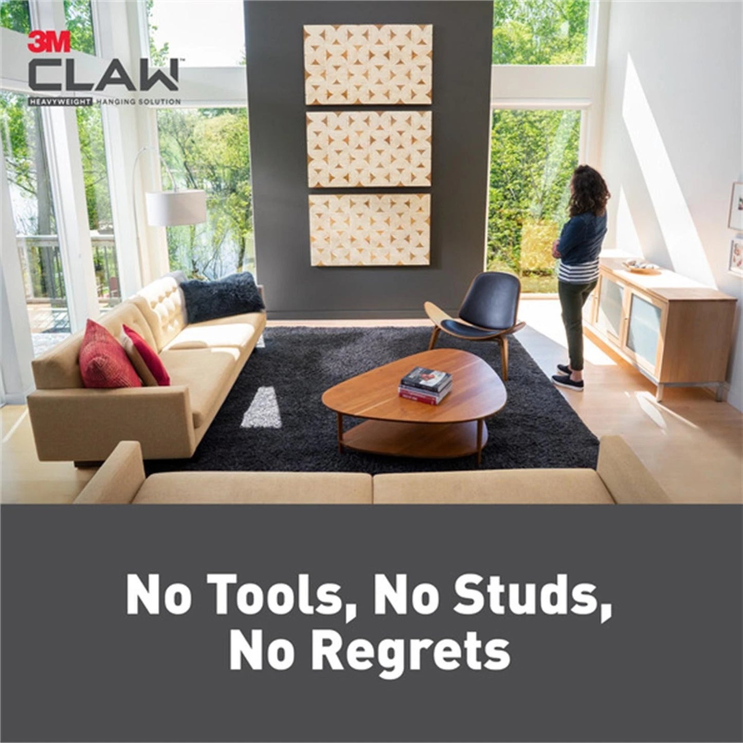 3M Claw™ Picture Hanger - 7kg Capacity, No Tools Needed, Stainless Steel, 1 Pack