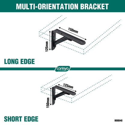 Carinya Black Light Stayed Bracket 150x125mm, 100kg Load, Powder Coated Steel