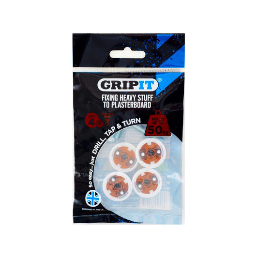 GripIt 20mm Brown Plasterboard Fixing 4 Pcs - High Load, Fast Install, Reusable