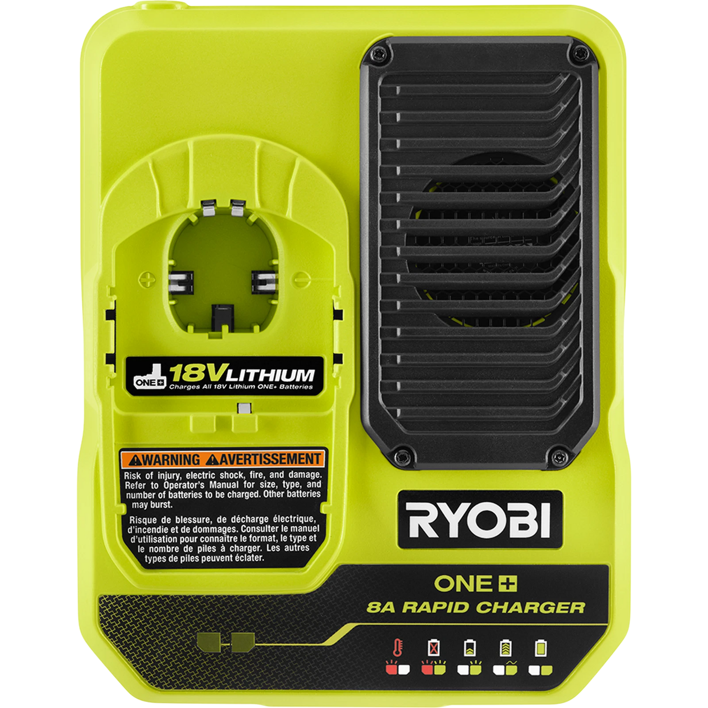 Ryobi 18V ONE+ 8A Rapid Charger with USB Ports, Wall Mountable, Fast Charging