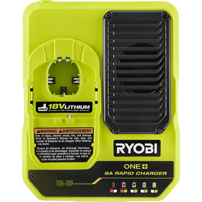 Ryobi 18V ONE+ 8A Rapid Charger with USB Ports, Wall Mountable, Fast Charging