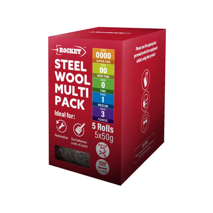 Rocket 100g Multipack Steel Wool - Multi-Grit, Versatile Cleaning & Restoration Tool