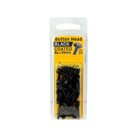 Otter Black Button Screws 8x25mm, Chemshield Finish, Self-Drilling, 34 Pack