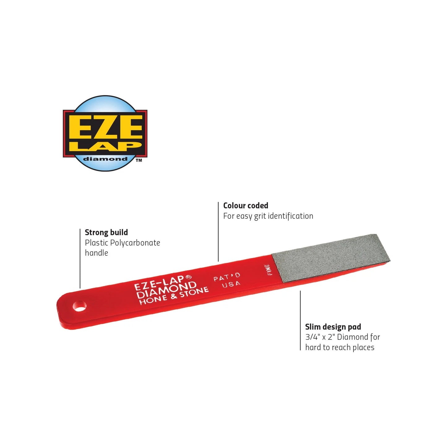 Eze Lap Diamond Fine Hone Sharpener - USA Made, Universal, Durable, Compact Design