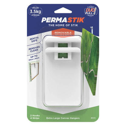 Permastik Extra Large Canvas Hangers 2 Pack, Self-Adhesive, Holds 3.5kg, No Drilling Required
