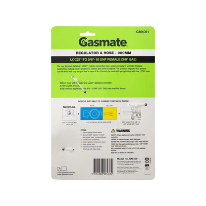 Gasmate 900mm Regulator & Hose LCC27 to 5/8" UNF for BBQ & Camping