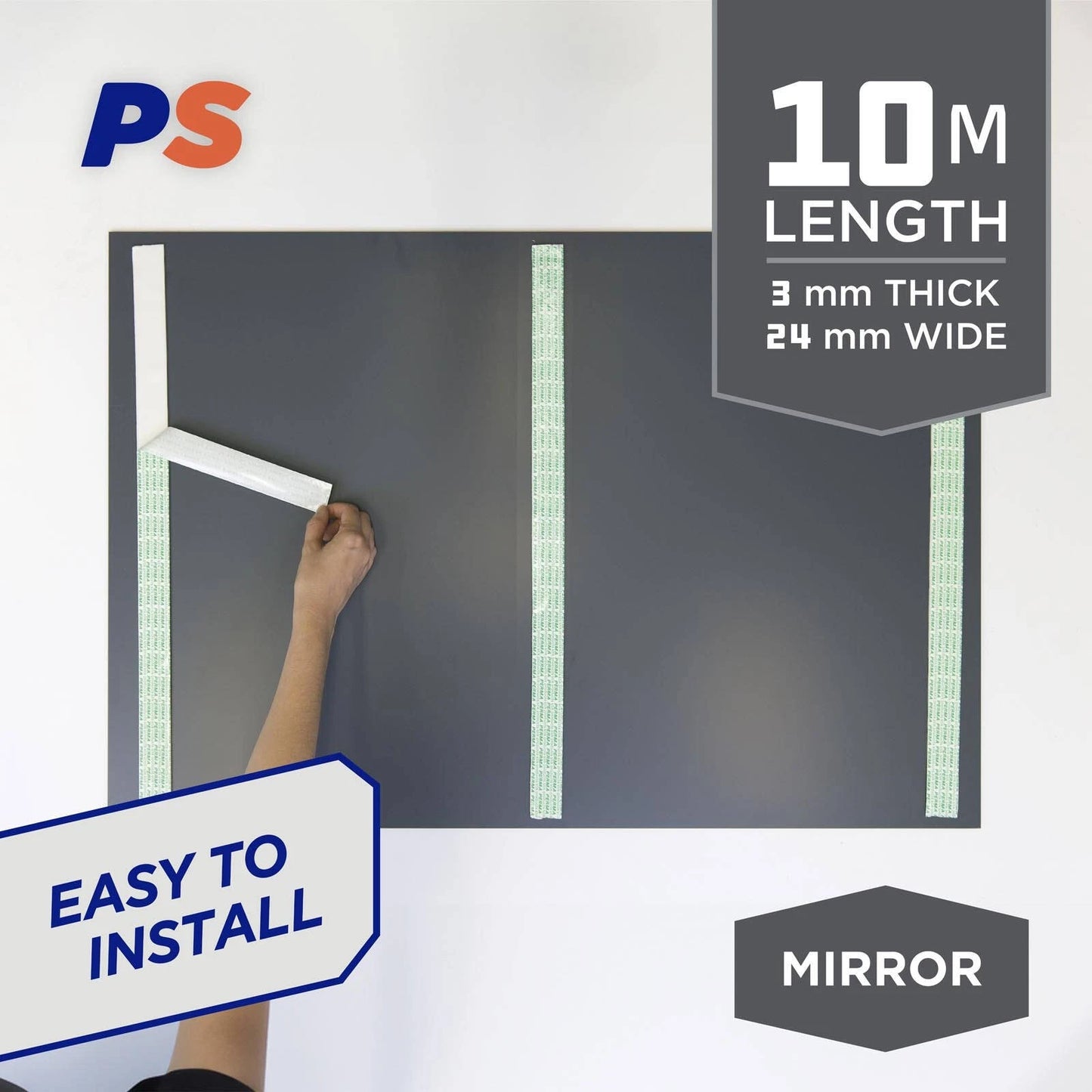 Permastik Mirror Mounting Tape 10m x 24mm, Holds 15kg/m, Weather & Temperature Resistant