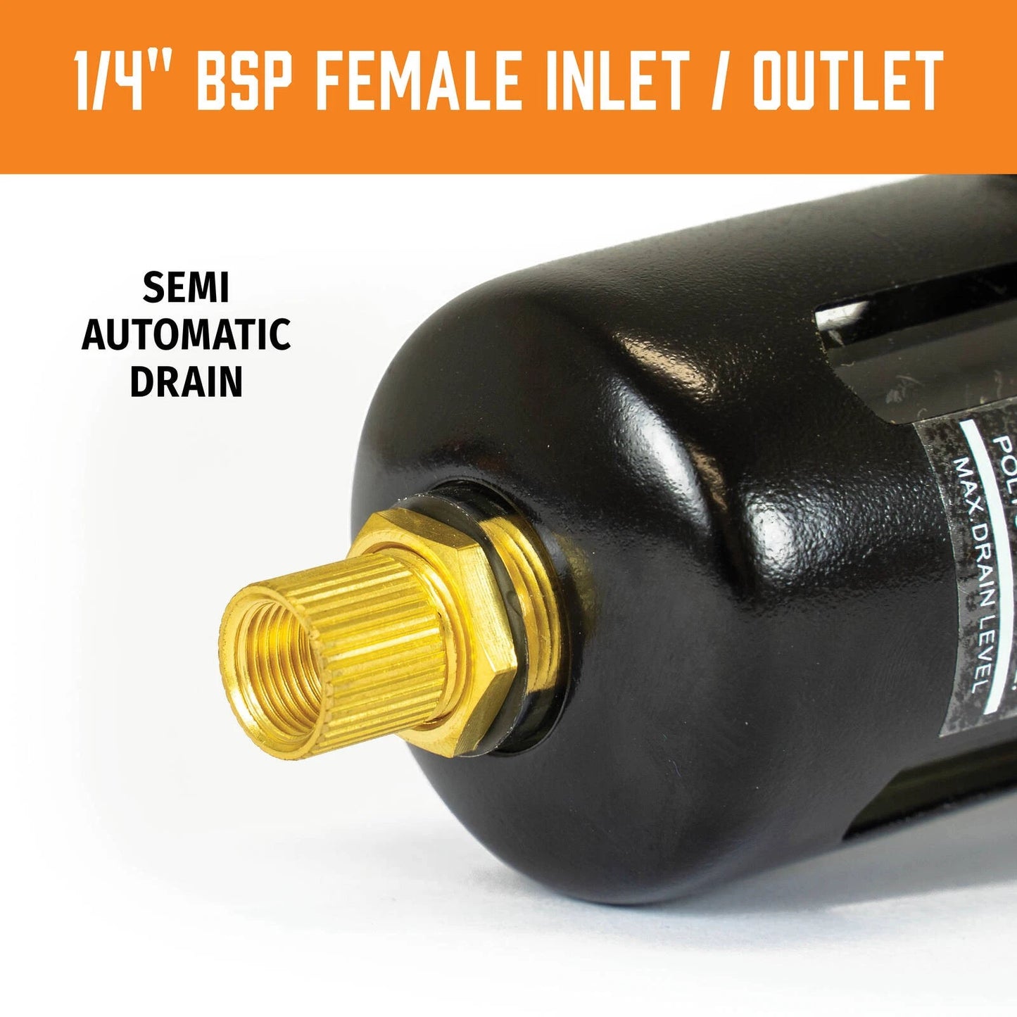 JFLEX 1/4" BSP Female Filter Regulator - Durable, Semi-Automatic Drain, 5-Micron Filtration