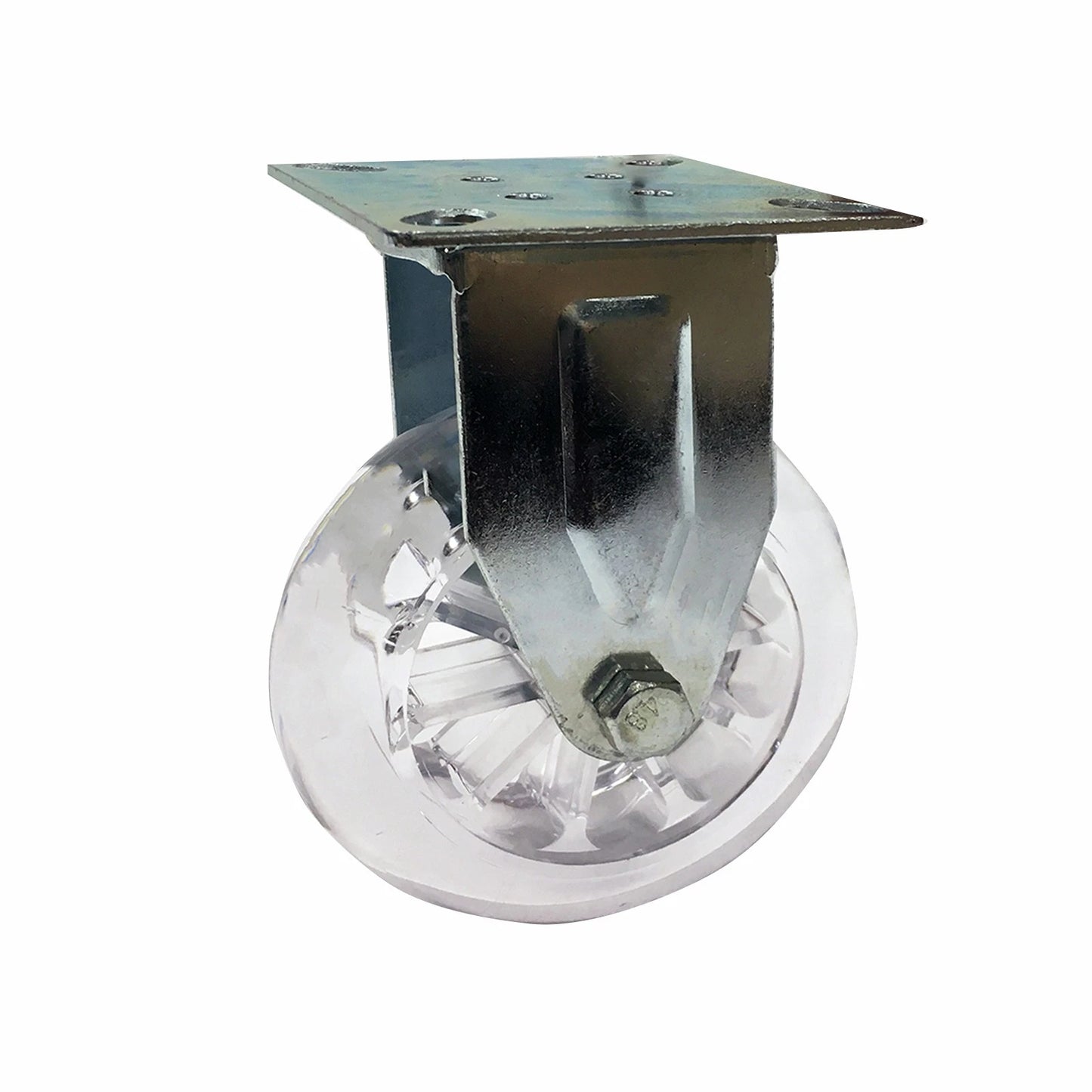 Easyroll 100mm Transparent Polyurethane Fixed Plate Castor 90kg Load Capacity