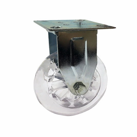 Easyroll 100mm Transparent Polyurethane Fixed Plate Castor 90kg Load Capacity