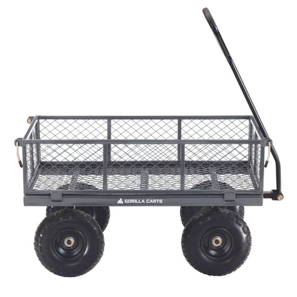 Gorilla Carts Steel Mesh Utility Cart, 120kg Load, 10" Pneumatic Wheels, Removable Panels