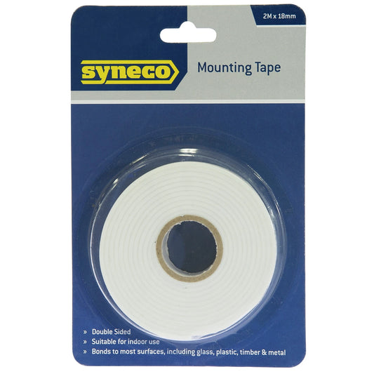 Syneco Double-Sided Foam Mounting Tape 2m x 18mm for Indoor Use