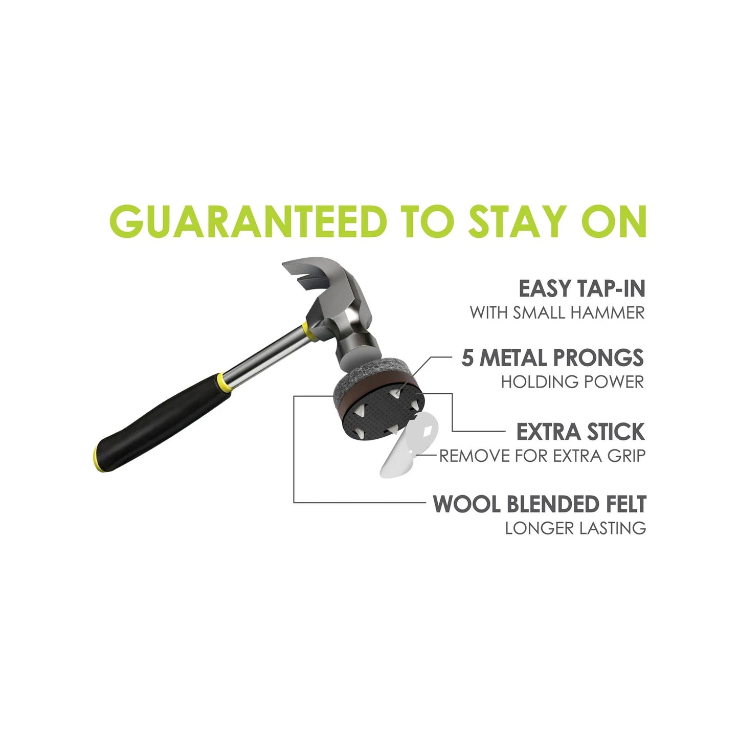 Slipstick 25mm Tap-In Felt Feet for Floor Protection, Universal Fit, 8 Pack