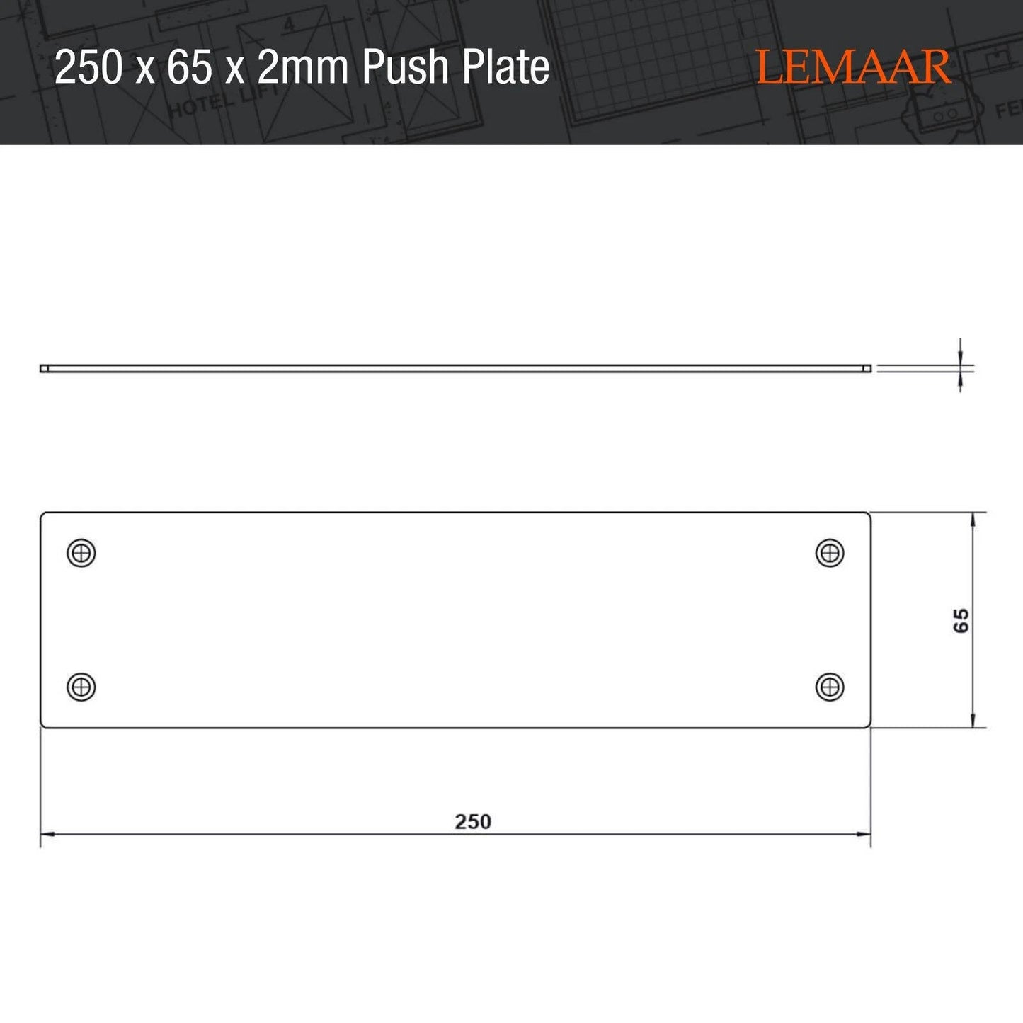 Lemaar Black Stainless Steel Push Plate 250x65x2mm, DDA Compliant, Easy Install