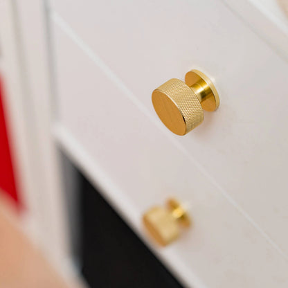 Taskmaster 32.5mm Knurled Brushed Brass Cabinet Knobs 4 Pack - Modern Design, Easy Install