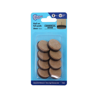 Surface Gard 30mm Nail On Felt Pads - 8 Pack, Scratch-Free, Easy Install, Floor Protection