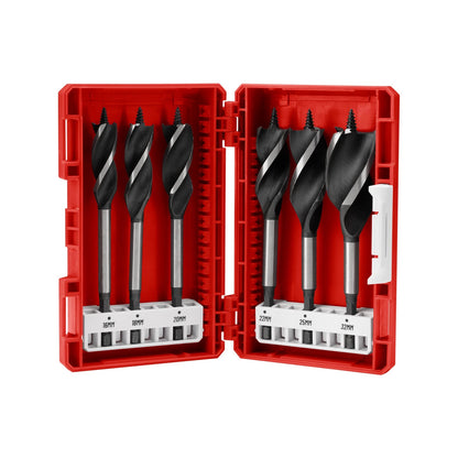 Full Boar 6 Piece Power Auger Drill Bit Set, Self Drilling Screw Tip, Tri Flute Design, Hex Shank