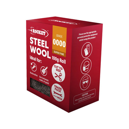 Rocket Super Fine Steel Wool 100G - Versatile Cleaning & Restoration, Multiple Grits
