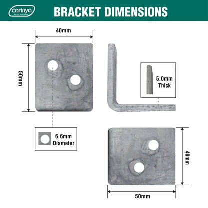 Carinya Galvanised Steel Reinforcing Angle Bracket 50x50x40x5mm for Indoor/Outdoor Use