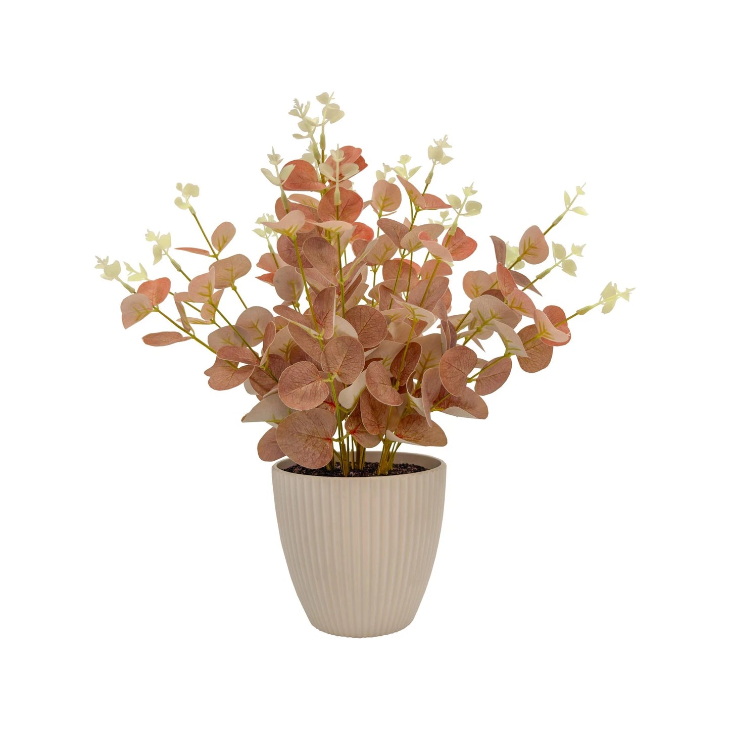 Artificial Baby Eucalyptus Plant Burgundy 38cm - Low Maintenance, Chic White Pot