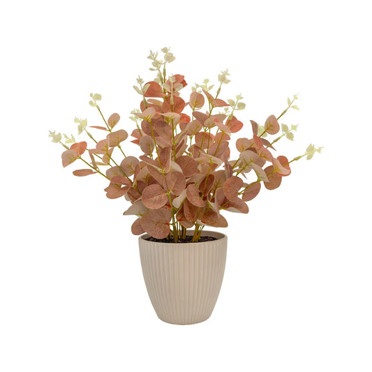 Artificial Baby Eucalyptus Plant Burgundy 38cm - Low Maintenance, Chic White Pot