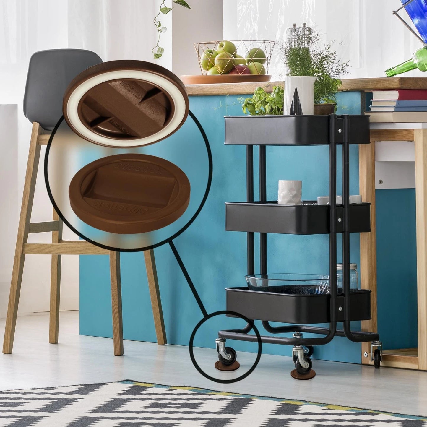 Slipstick Chocolate Castor Cup Gripper 4 Pack - Floor Protection & Anti-Slip for 50-56mm Wheels